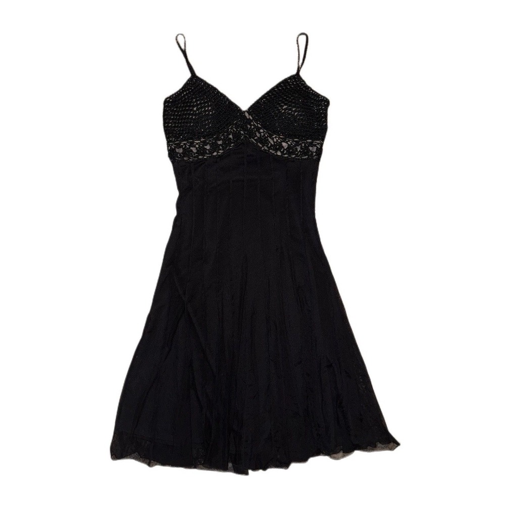 Vision Apparel Crotchet Waist Bodice Embellished Midi Blk Dress Size 6 VTG Y2K